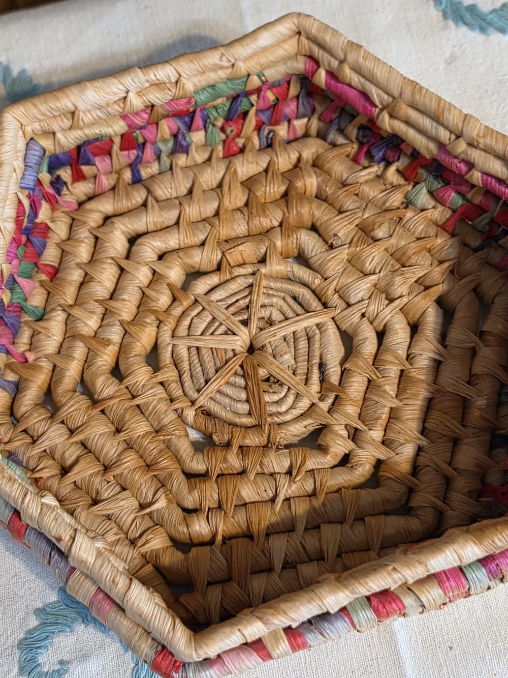 Handwoven Hexagon Storage Basket in Multicolor and Natural